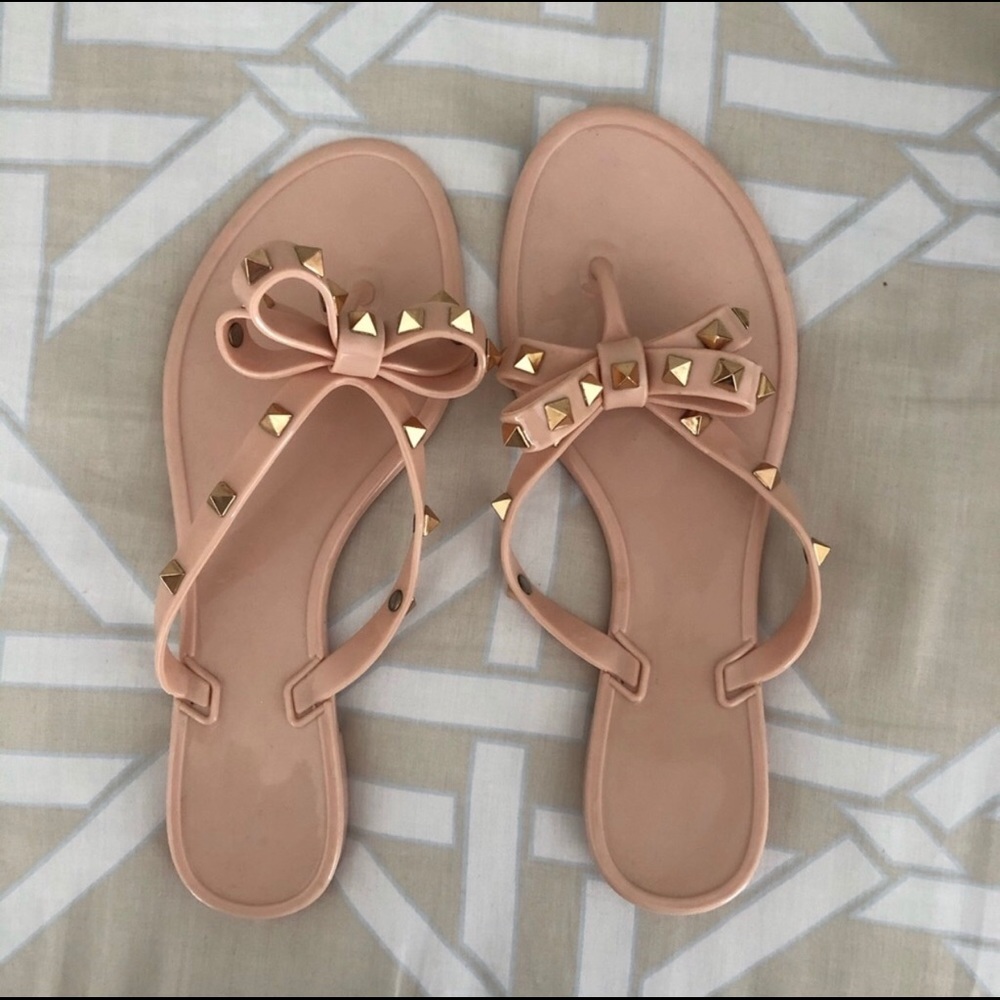 Studded Jelly Bow Sandals. Never Worn.